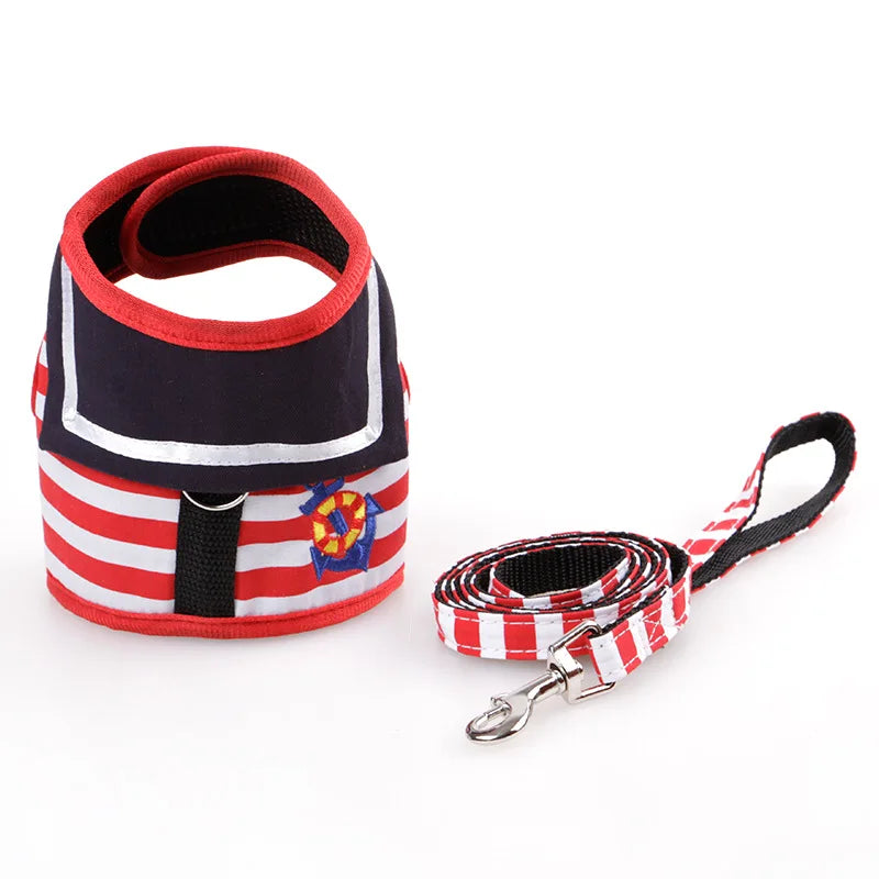 Navy Style Dog Harness and Leash Set - Adjustable Vest for Small to Medium Dogs