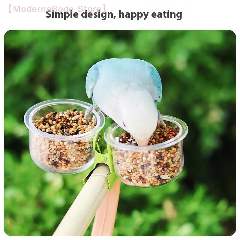 Parrot Food Bowl Feeder Cup with Clip - Bird Cage Water & Food Dispenser