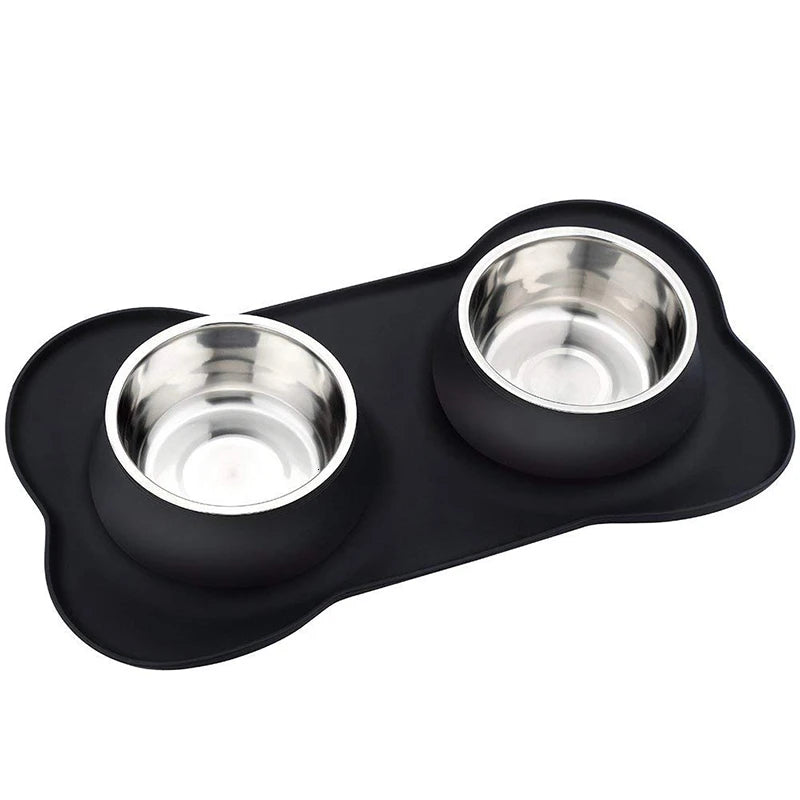 Benepaw Double Dog Bowl with Anti-Slip Silicone Mat - Stainless Steel Pet Feeder