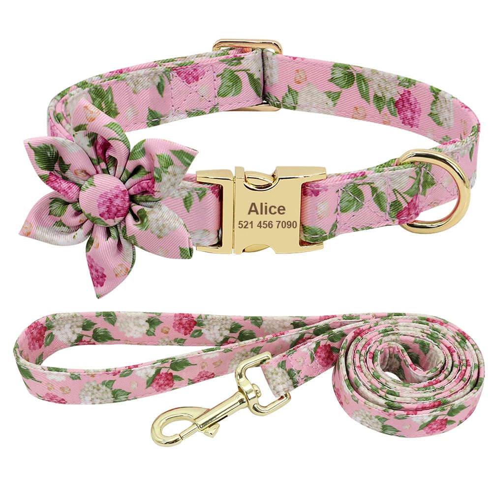 Personalized Dog Collar and Leash Set - Custom Engraved ID Collar