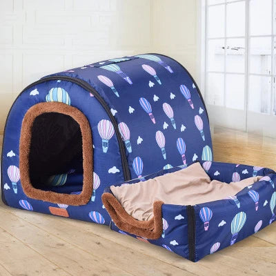 Cozy Star Print Pet House - Foldable Dog & Cat Bed