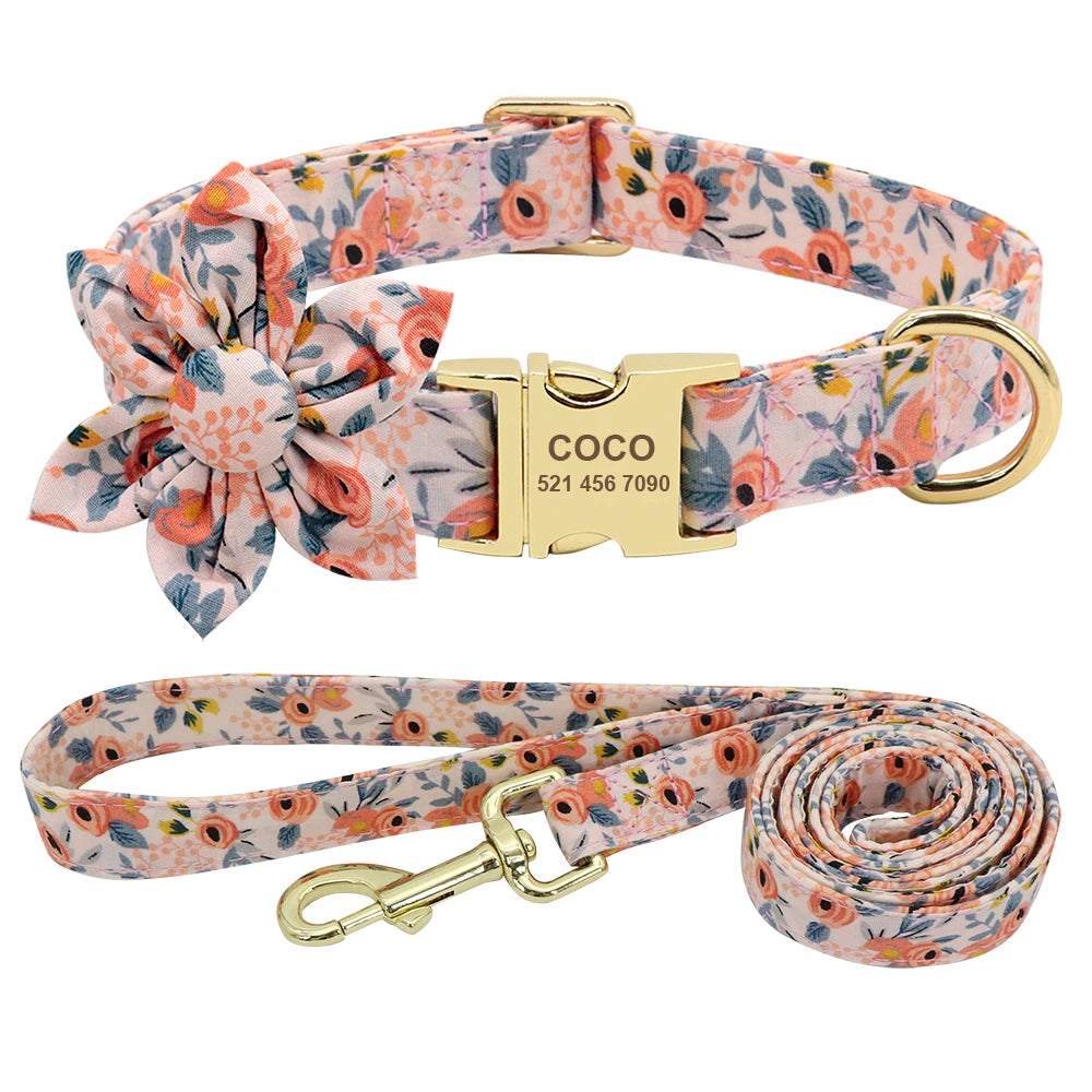 Personalized Dog Collar and Leash Set - Custom Engraved ID Collar