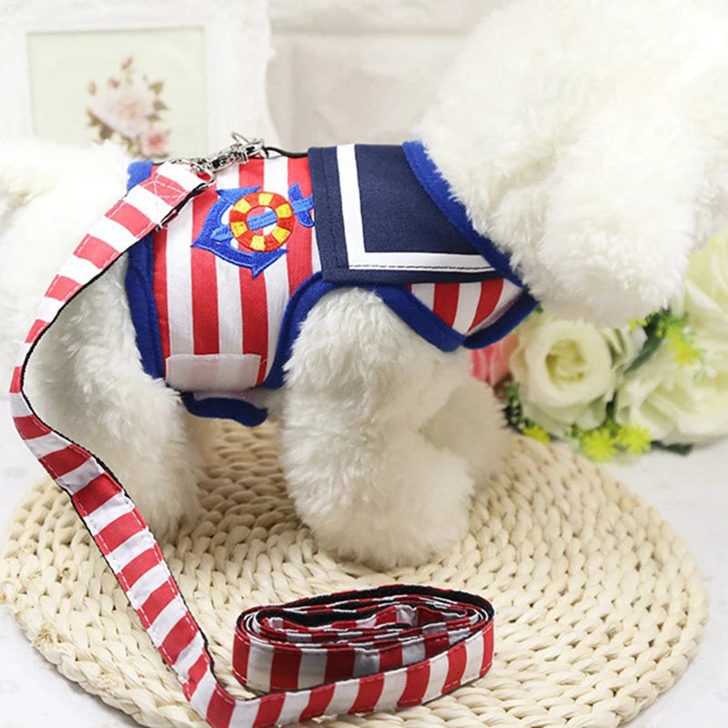 Navy Style Dog Harness and Leash Set - Adjustable Vest for Small to Medium Dogs