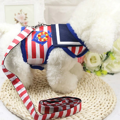 Navy Style Dog Harness and Leash Set - Adjustable Vest for Small to Medium Dogs