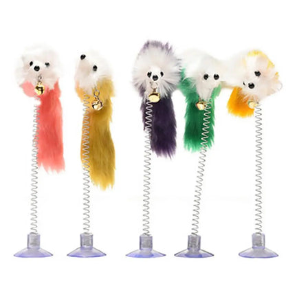 Interactive Cat Feather Toy with Suction Base & Bell