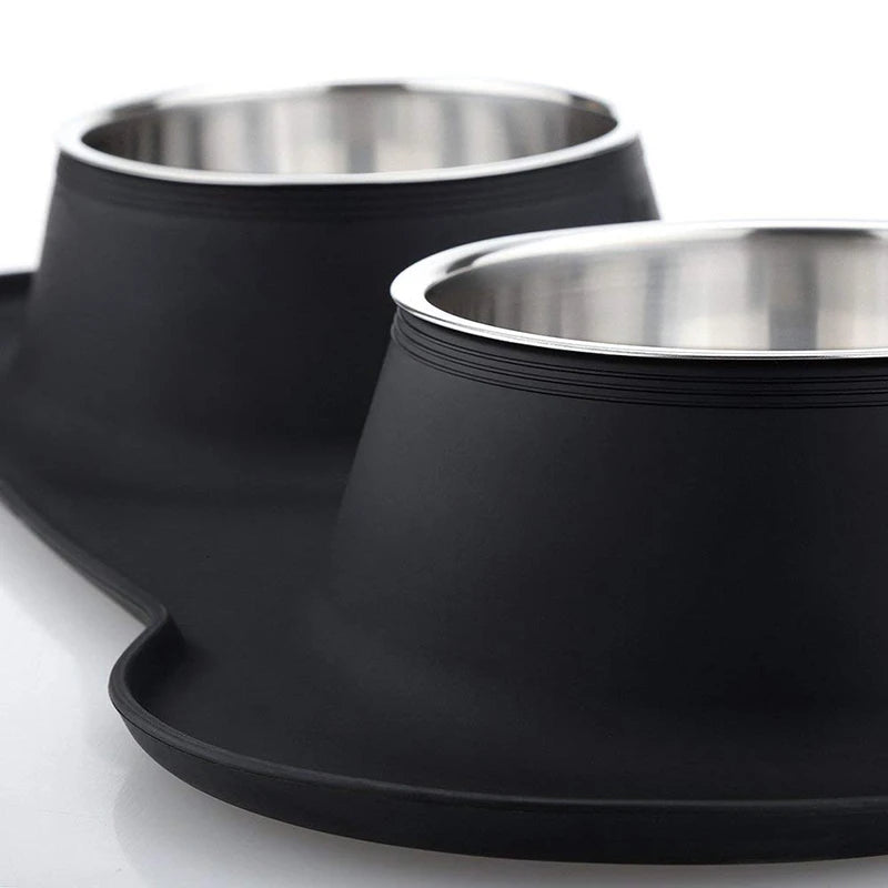 Benepaw Double Dog Bowl with Anti-Slip Silicone Mat - Stainless Steel Pet Feeder