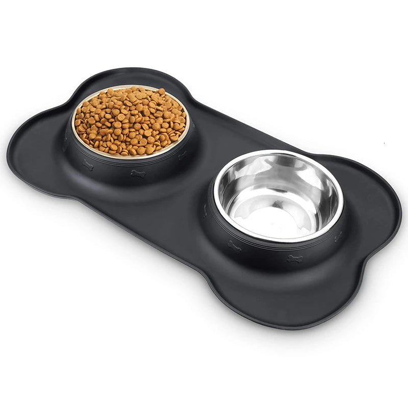 Benepaw Double Dog Bowl with Anti-Slip Silicone Mat - Stainless Steel Pet Feeder