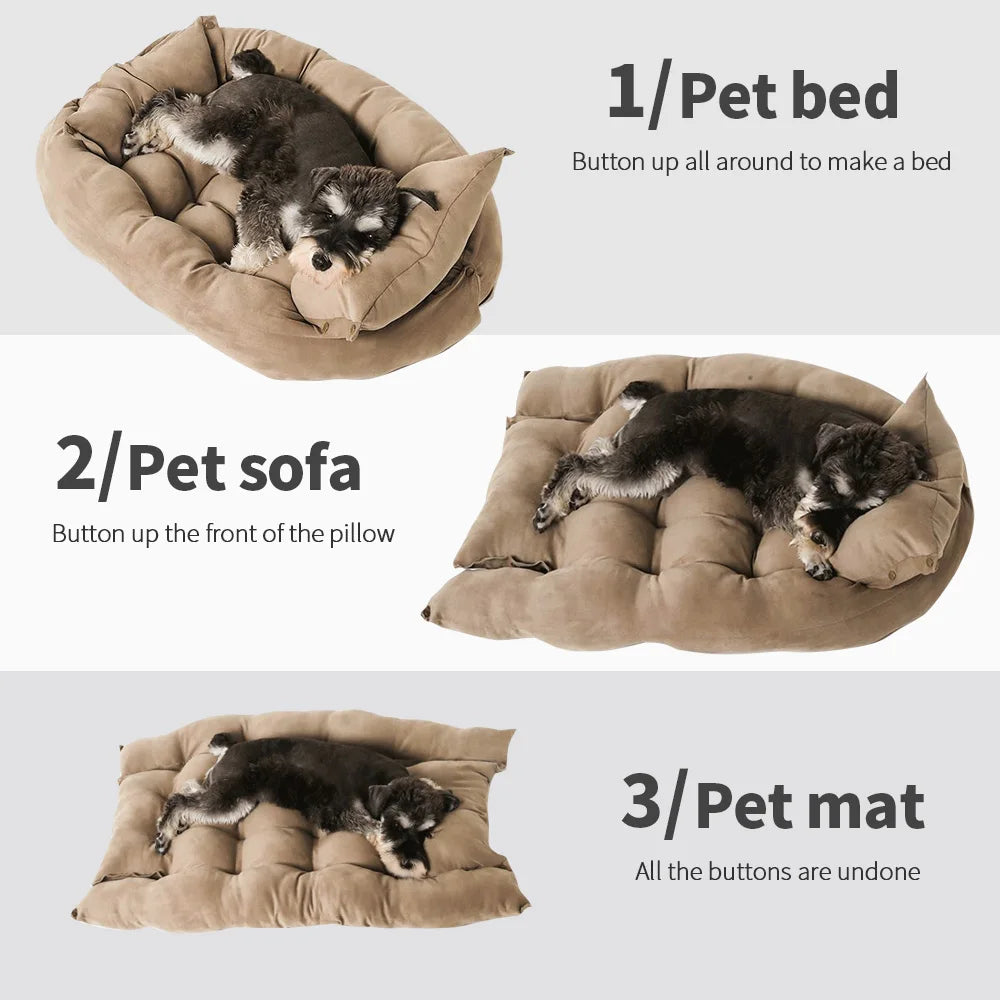 3-in-1 Multifunction Pet Bed - Soft Washable Dog & Cat Sofa