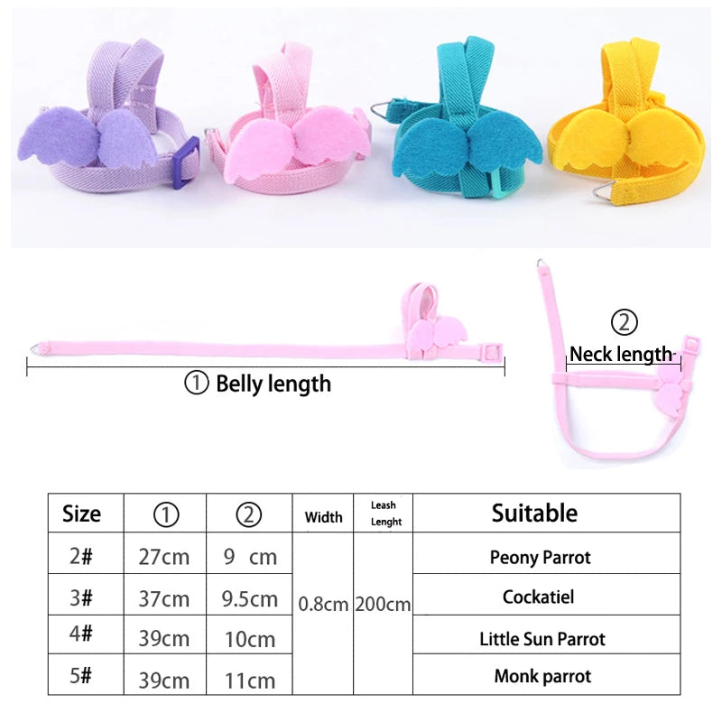 Adjustable Parrot Bird Harness & Leash Set - Anti-Bite Training Rope for Small Birds