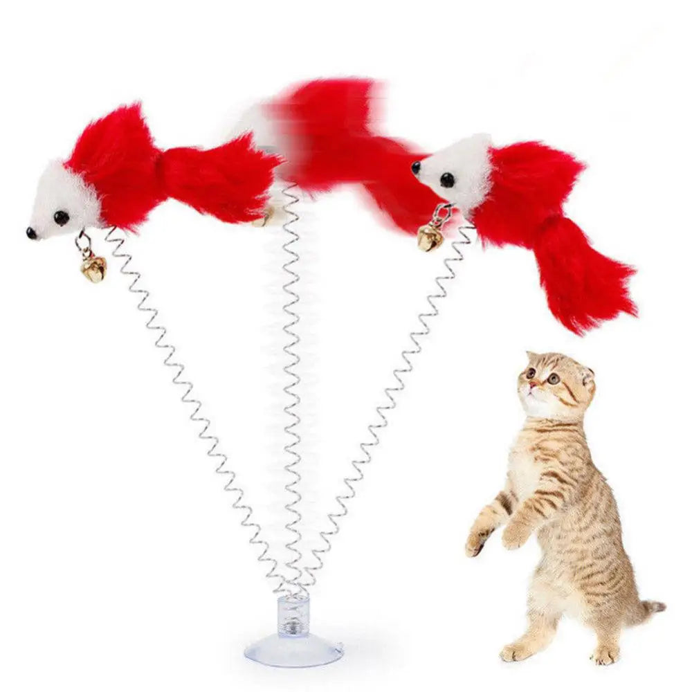 Interactive Cat Feather Toy with Suction Base & Bell