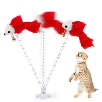Interactive Cat Feather Toy with Suction Base & Bell