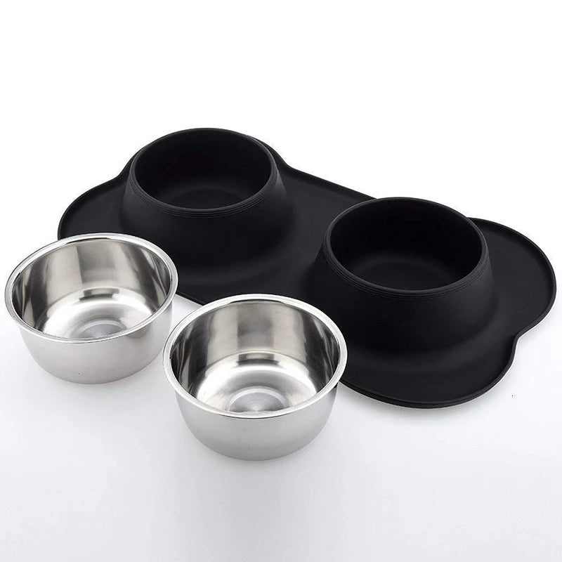 Benepaw Double Dog Bowl with Anti-Slip Silicone Mat - Stainless Steel Pet Feeder