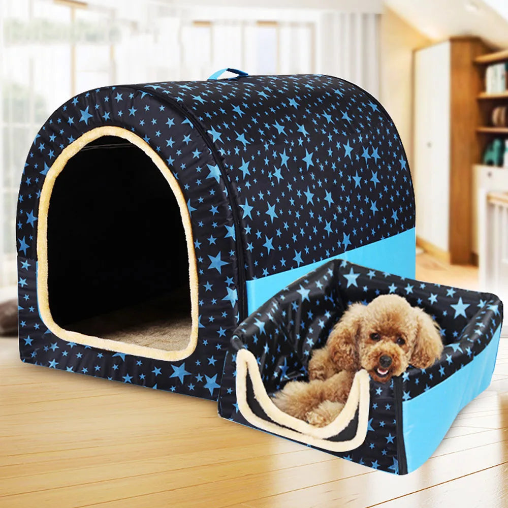 Cozy Star Print Pet House - Foldable Dog & Cat Bed