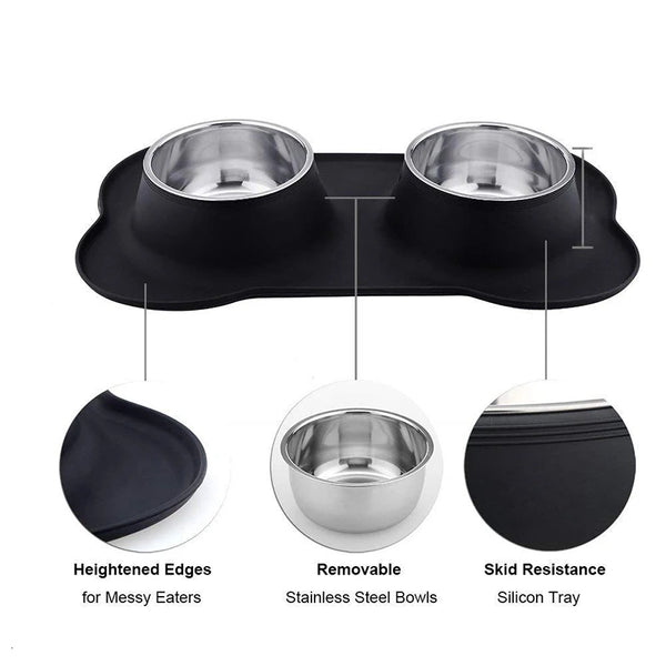 Benepaw Double Dog Bowl with Anti-Slip Silicone Mat - Stainless Steel Pet Feeder