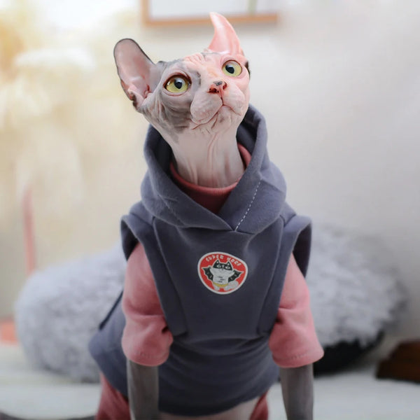 Sphynx Cat Winter Hoodies & Fleece Vest - Warm Cotton Pajamas