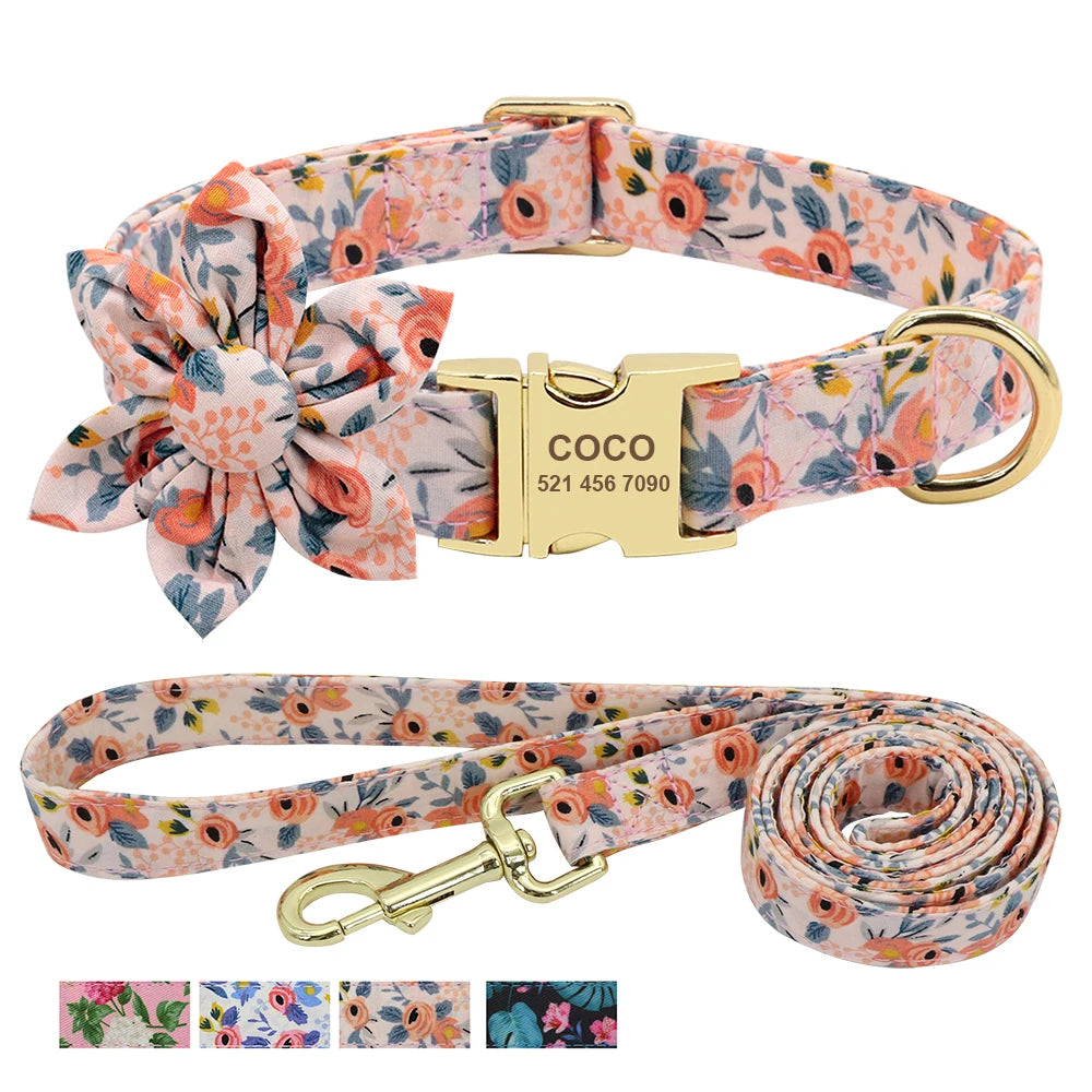 Personalized Dog Collar and Leash Set - Custom Engraved ID Collar