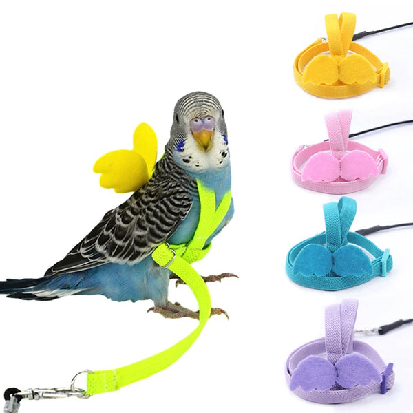 Adjustable Parrot Bird Harness & Leash Set - Anti-Bite Training Rope for Small Birds