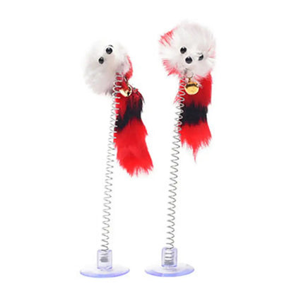 Interactive Cat Feather Toy with Suction Base & Bell
