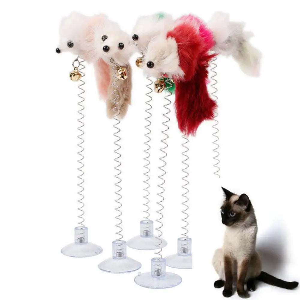 Interactive Cat Feather Toy with Suction Base & Bell