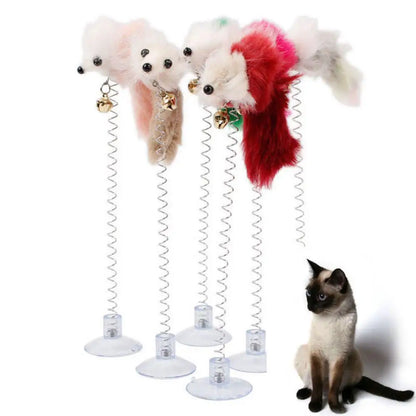 Interactive Cat Feather Toy with Suction Base & Bell