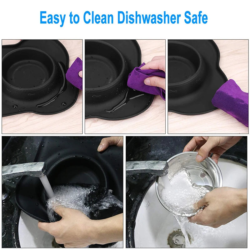Benepaw Double Dog Bowl with Anti-Slip Silicone Mat - Stainless Steel Pet Feeder