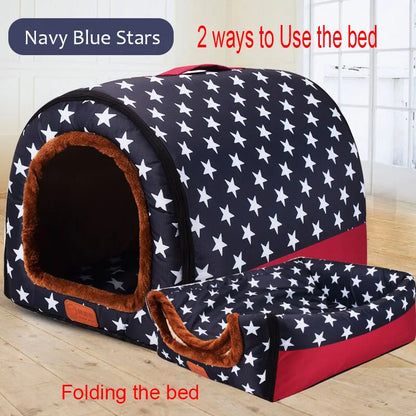 Cozy Star Print Pet House - Foldable Dog & Cat Bed
