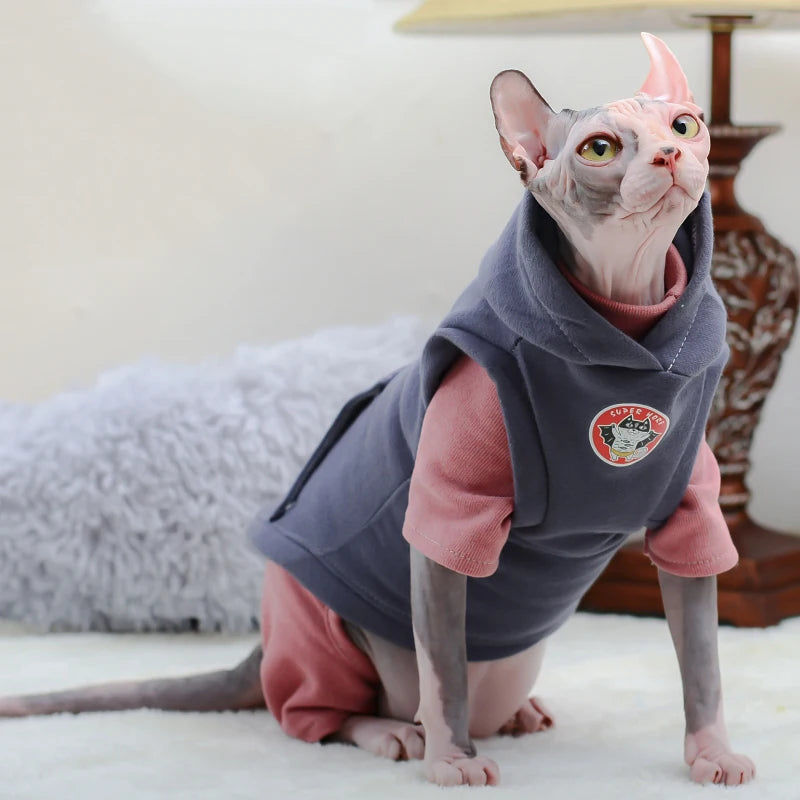 Sphynx Cat Winter Hoodies & Fleece Vest - Warm Cotton Pajamas