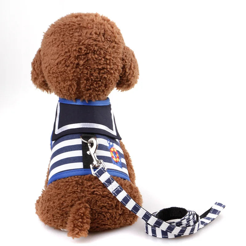Navy Style Dog Harness and Leash Set - Adjustable Vest for Small to Medium Dogs
