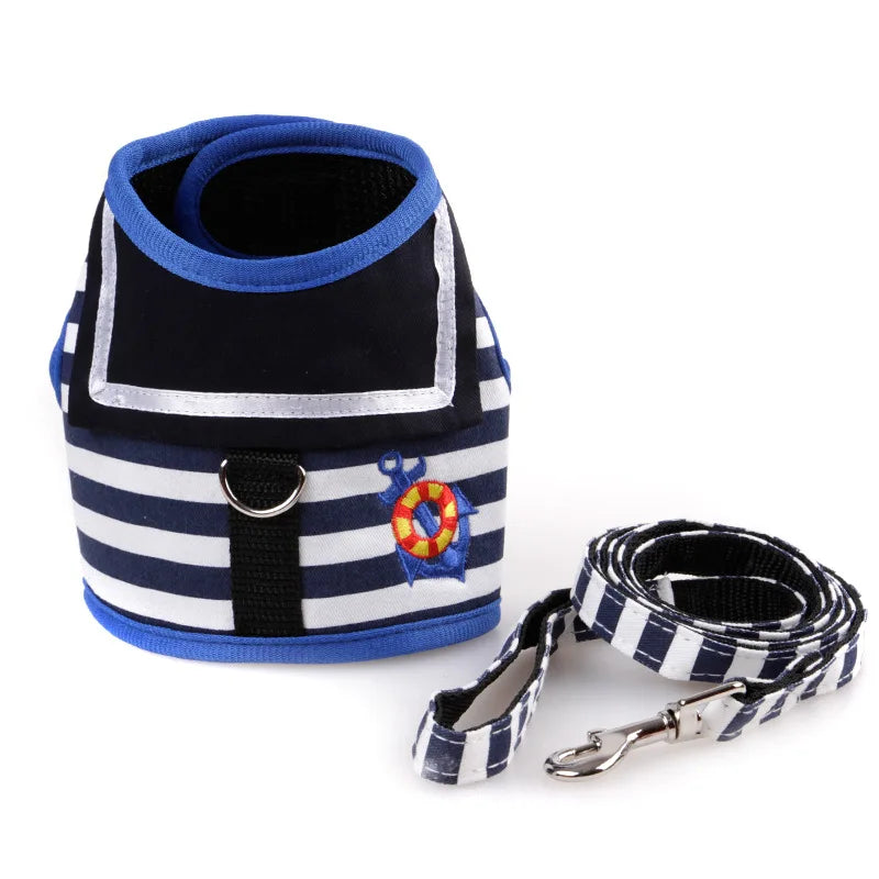 Navy Style Dog Harness and Leash Set - Adjustable Vest for Small to Medium Dogs