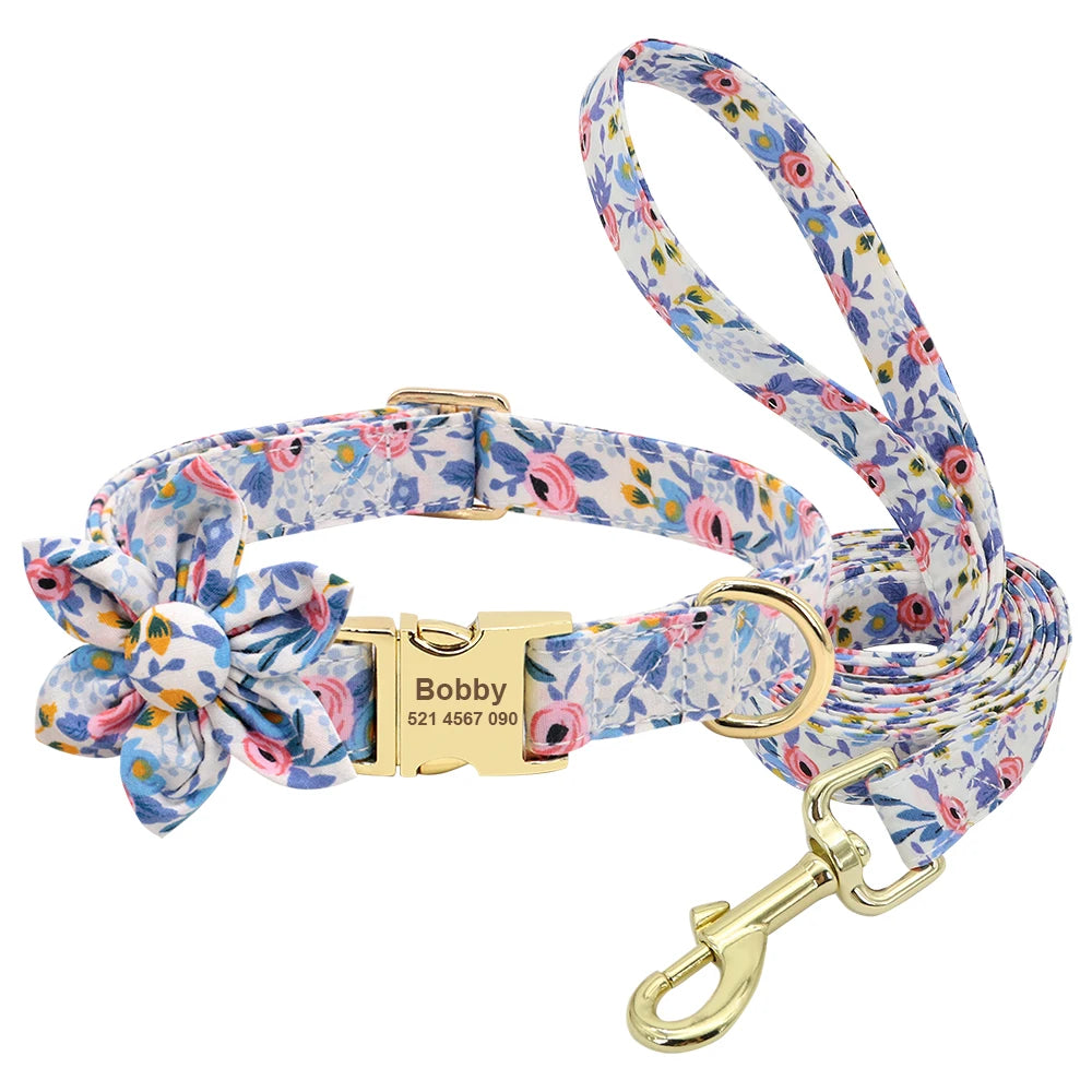 Personalized Dog Collar and Leash Set - Custom Engraved ID Collar