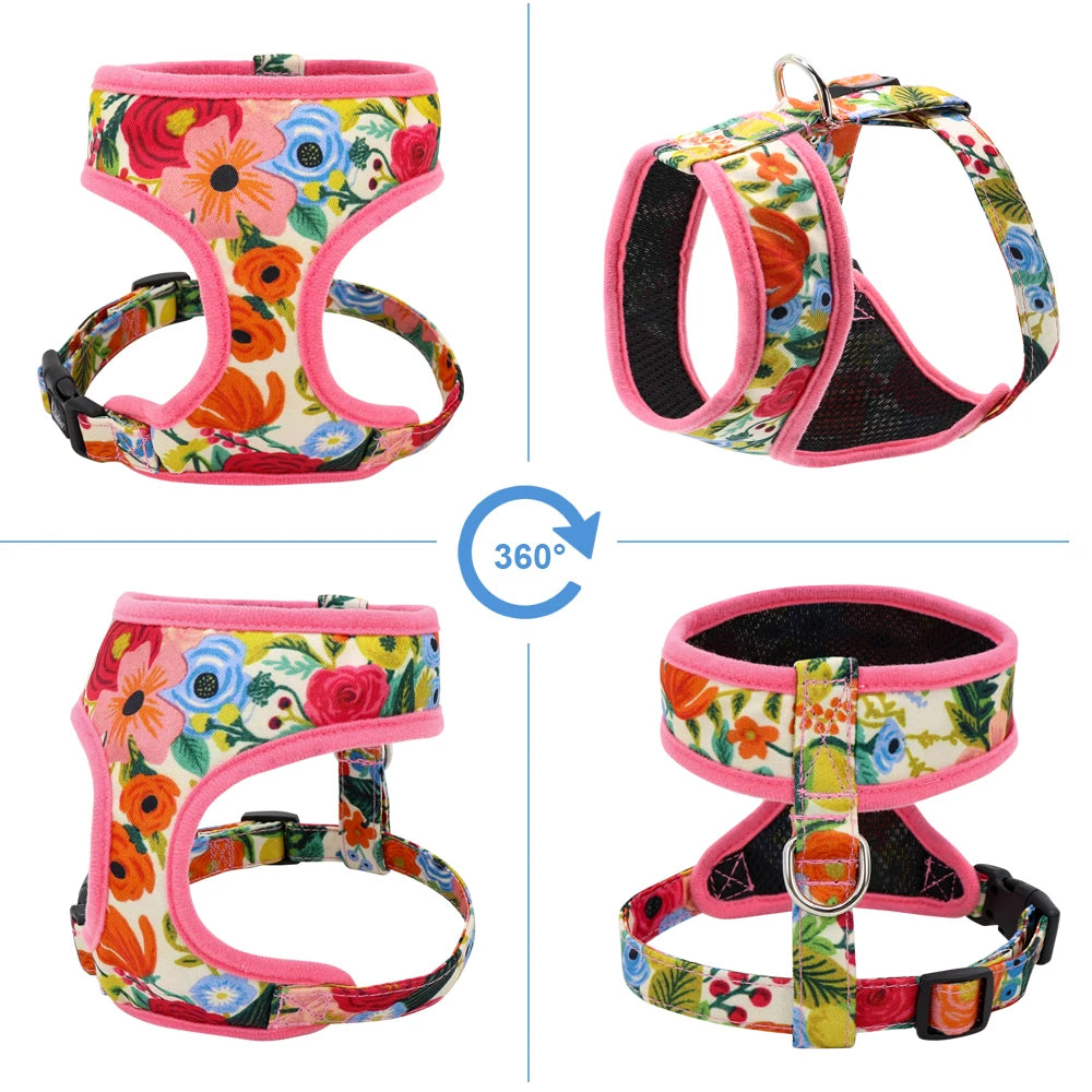 Floral Print Dog Harness and Leash Set - Adjustable Comfort Vest for Small to Large Dogs