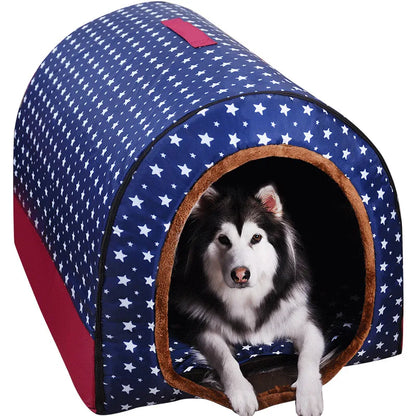 Cozy Star Print Pet House - Foldable Dog & Cat Bed