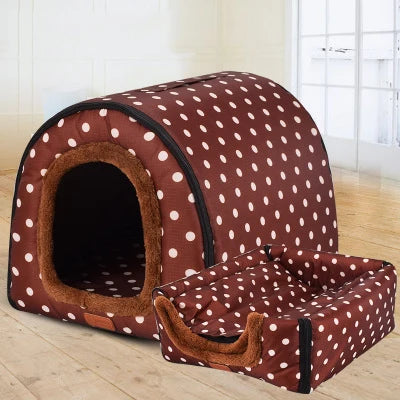 Cozy Star Print Pet House - Foldable Dog & Cat Bed