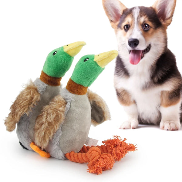 Plush Duck Squeaky Dog Toy - Interactive Chew Toy for Teeth Cleaning