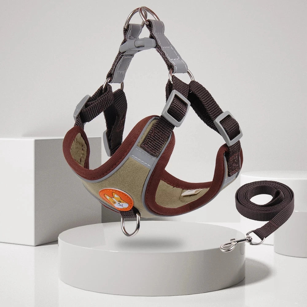 Adjustable Step-In Dog Harness with Reflective Safety Vest & Leash Set