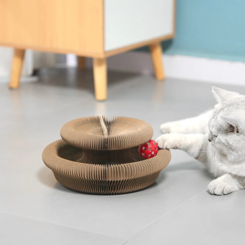 Interactive Cat Scratching Board with Ball Toy - Round Corrugated Scratcher