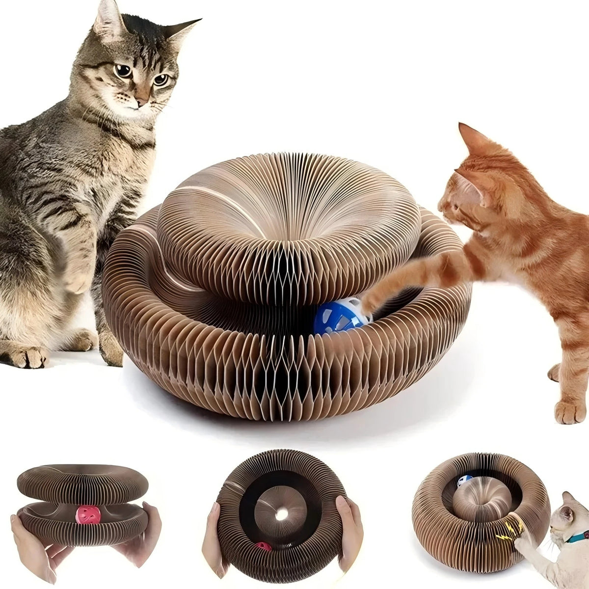 Interactive Cat Scratching Board with Ball Toy - Round Corrugated Scratcher