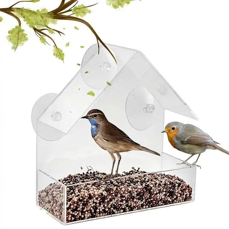 Clear Window Bird Feeder with Suction Cups - Outdoor Hanging Birdhouse