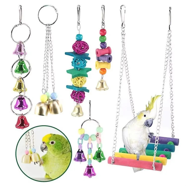 Premium Parrot Enrichment Toy Set - Natural Wood & Paper Silk Weaving