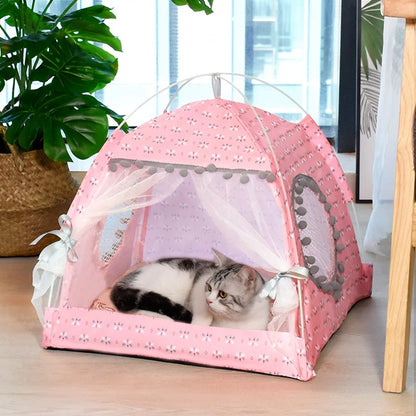 Semi-Enclosed Floral Cat Tent - Cozy All-Season Pet Bed