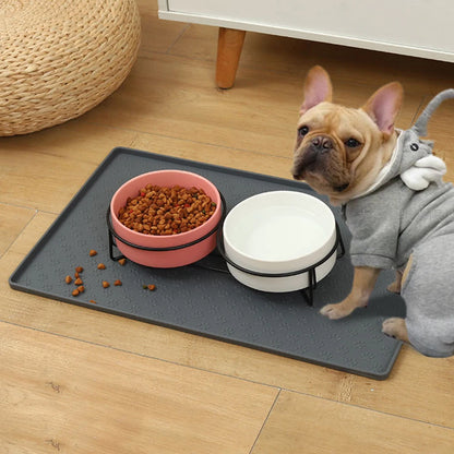 Pet Silicone Feeding Mat - Paw Print Non-Slip Waterproof Placemat for Dogs & Cats
