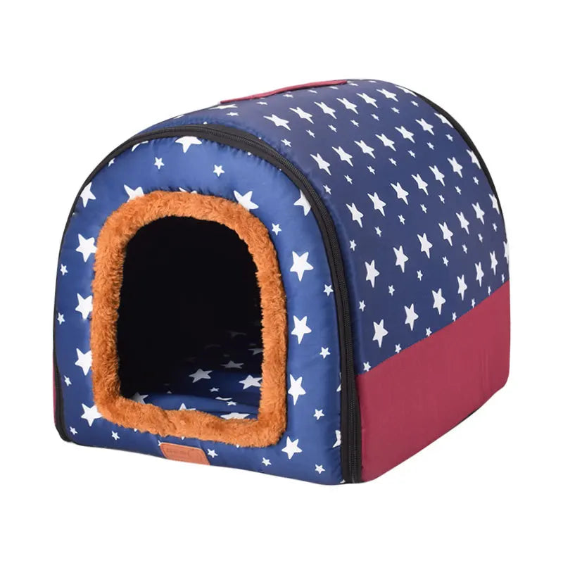 Cozy Star Print Pet House - Foldable Dog & Cat Bed