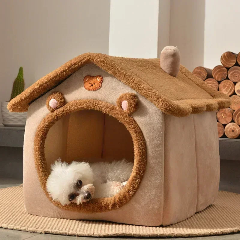 Foldable Pet House Bed - Warm Winter Cave for Small & Medium Dogs and Cats