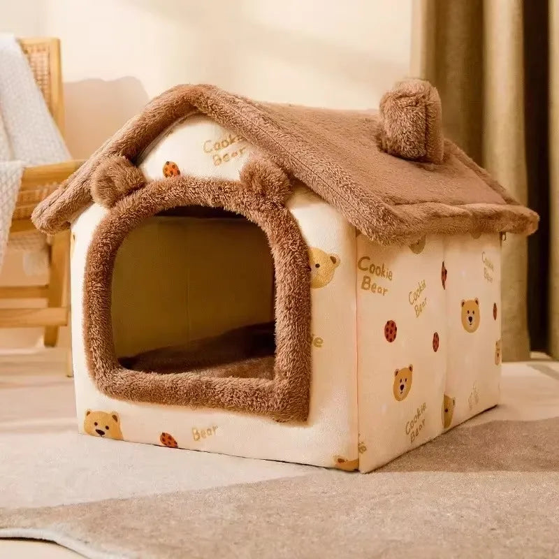 Foldable Pet House Bed - Warm Winter Cave for Small & Medium Dogs and Cats
