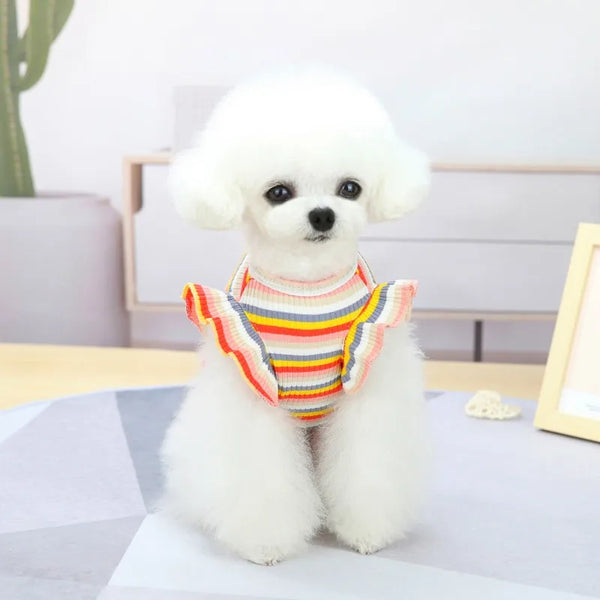 Pet Ruffle Striped Dress - Adorable Skirt & Vest for Dogs and Cats