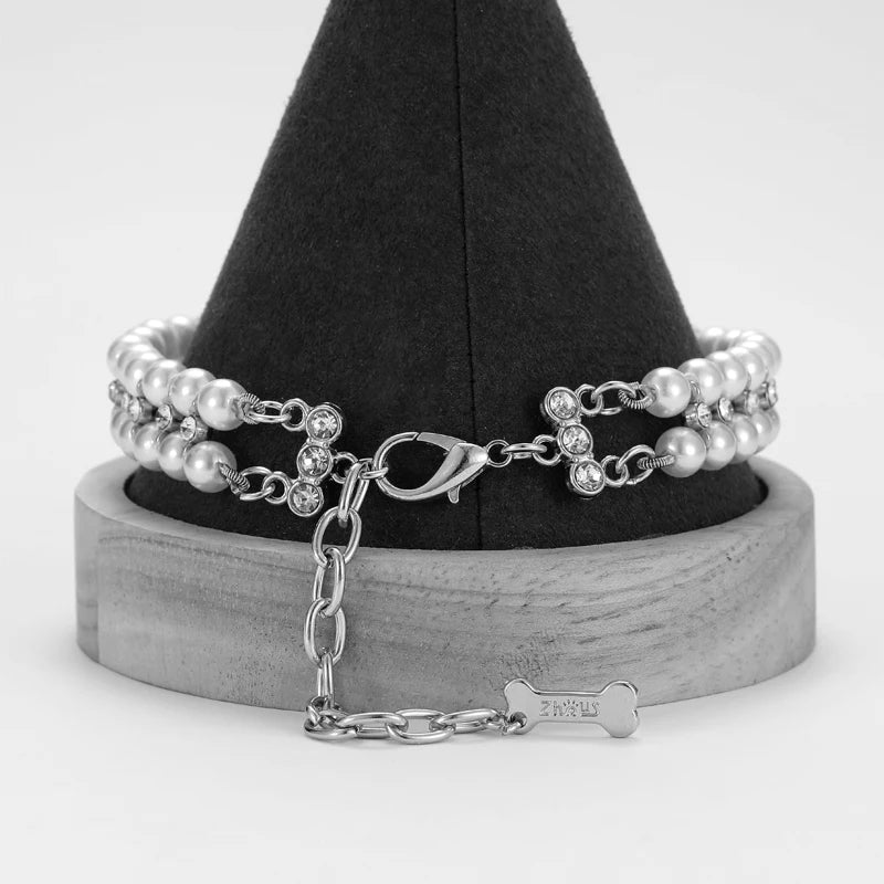 Luxury Pearl & Rhinestone Pet Collar Necklace for Cats and Small Dogs