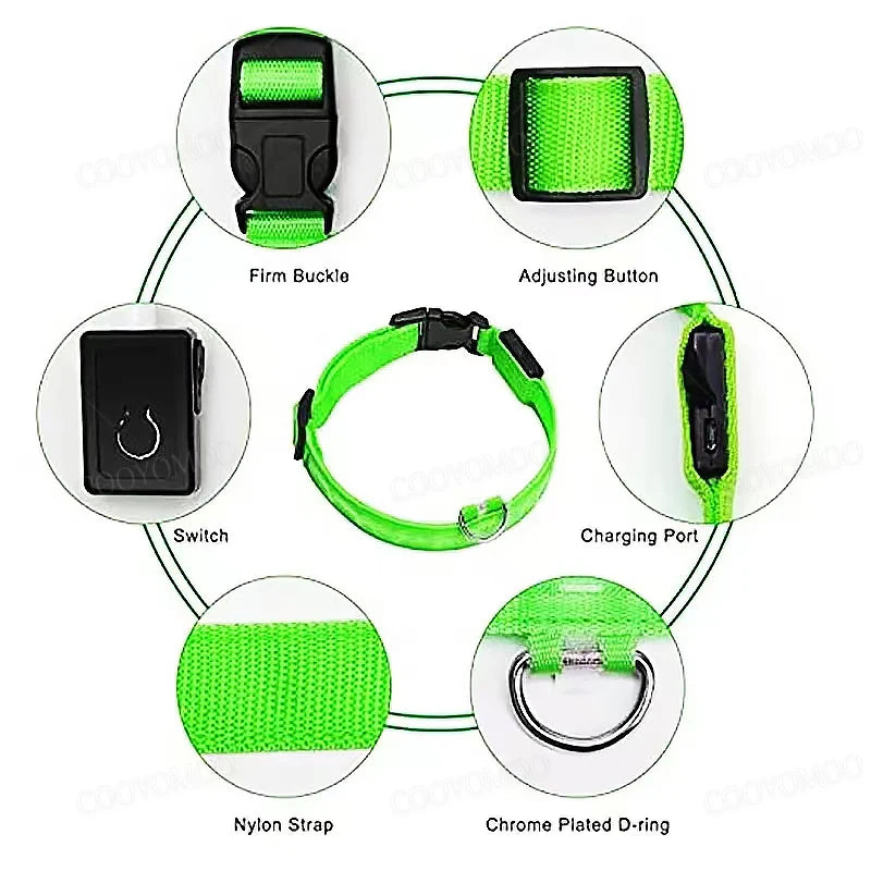 LED USB Rechargeable Dog Collar - Night Safety Light-Up Pet Collar