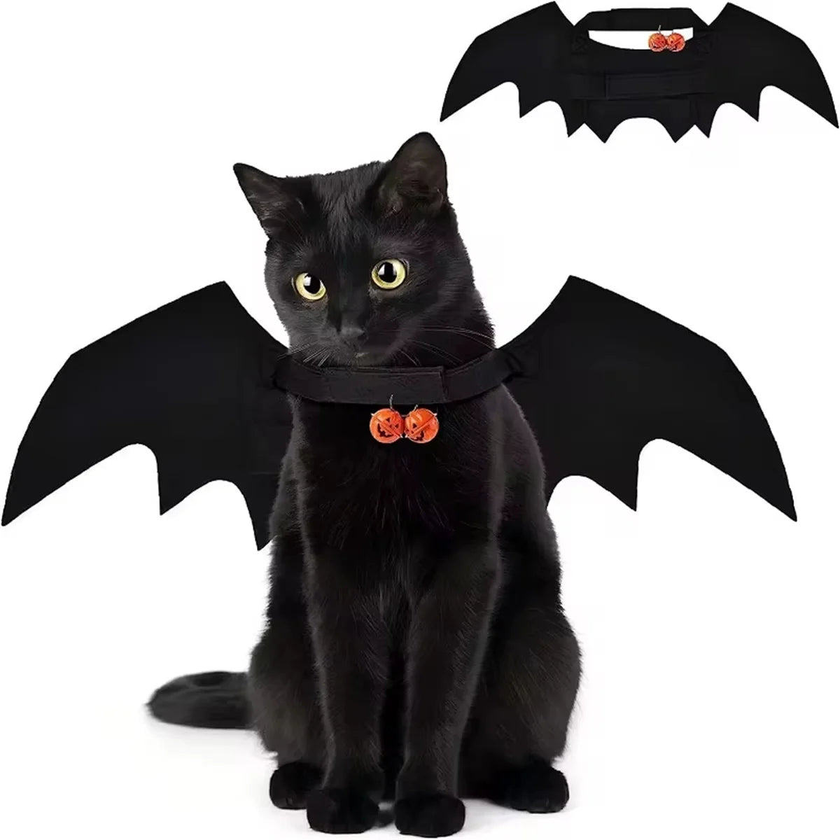 Halloween Pet Bat Wings Costume with Pumpkin Bells - Cat & Dog Cosplay Outfit