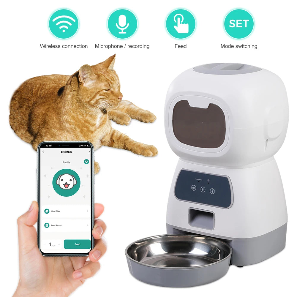 Smart Automatic Pet Feeder 3.5L - WiFi Enabled Food Dispenser for Cats & Dogs