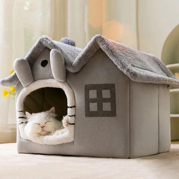 Cozy Cave Pet Bed - Foldable Winter Warm House for Cats & Small Dogs